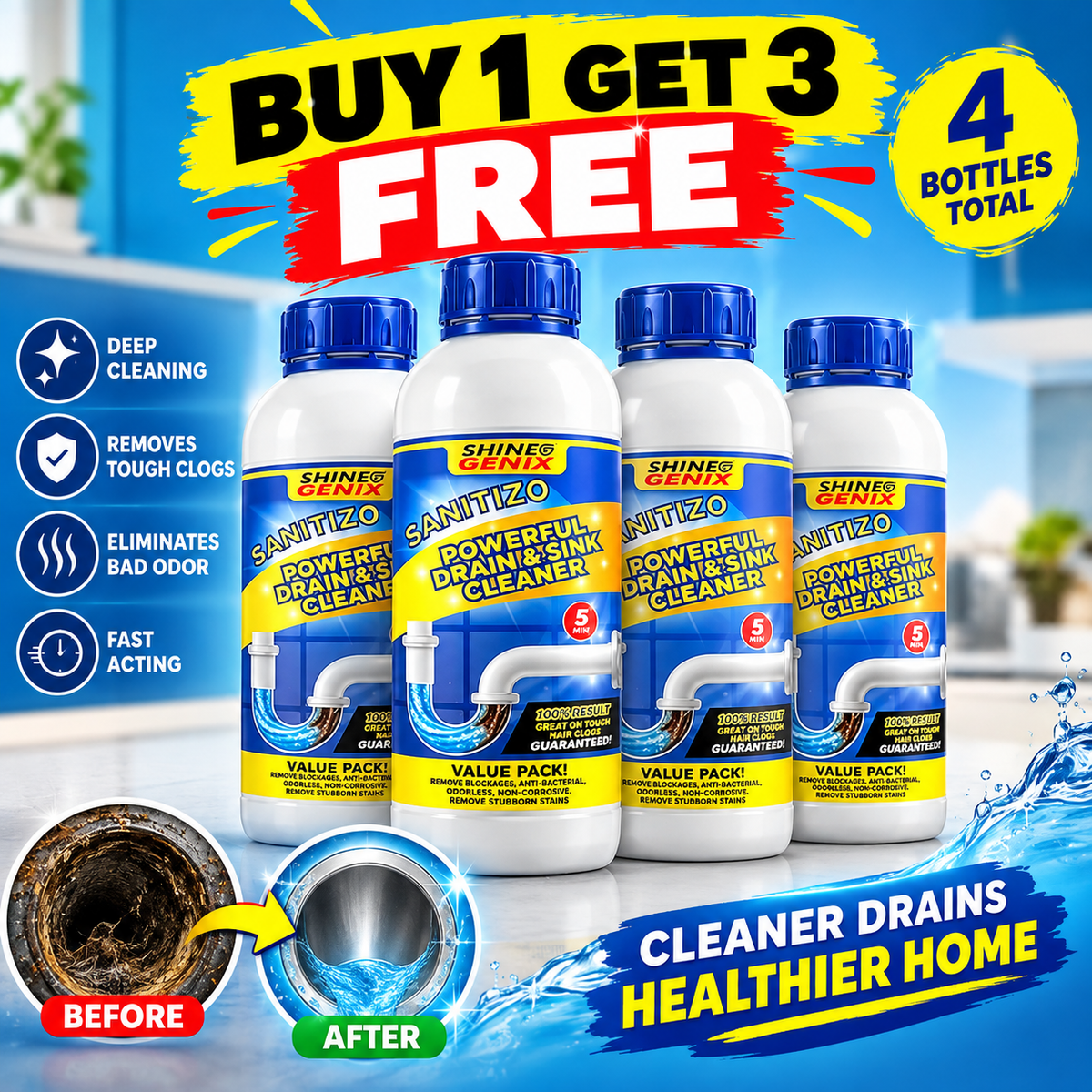 Powerful Sink & Drain Cleaner – BUY 1 GET 3 FREE